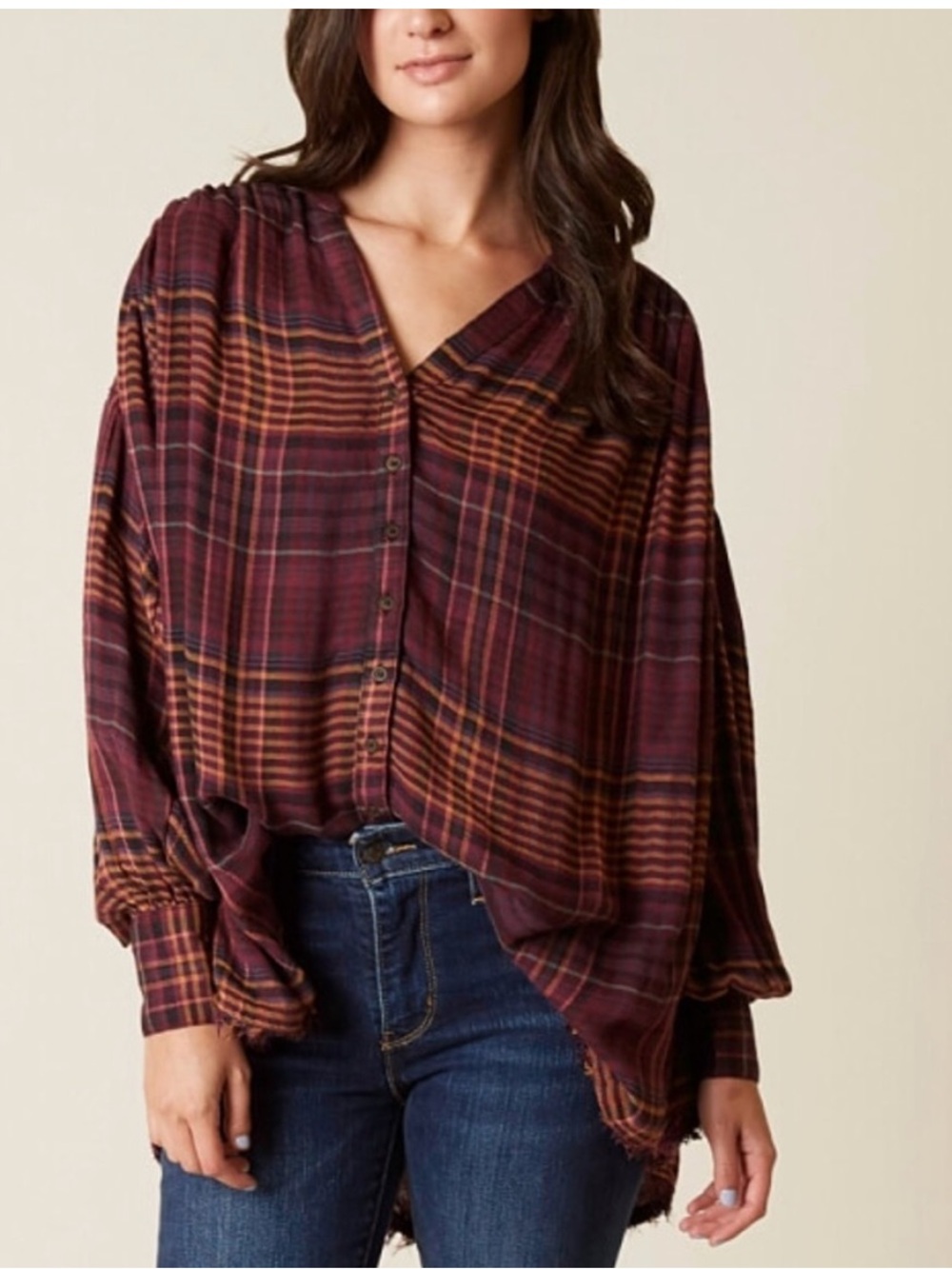 Free People Come On Over Plaid Tunic L